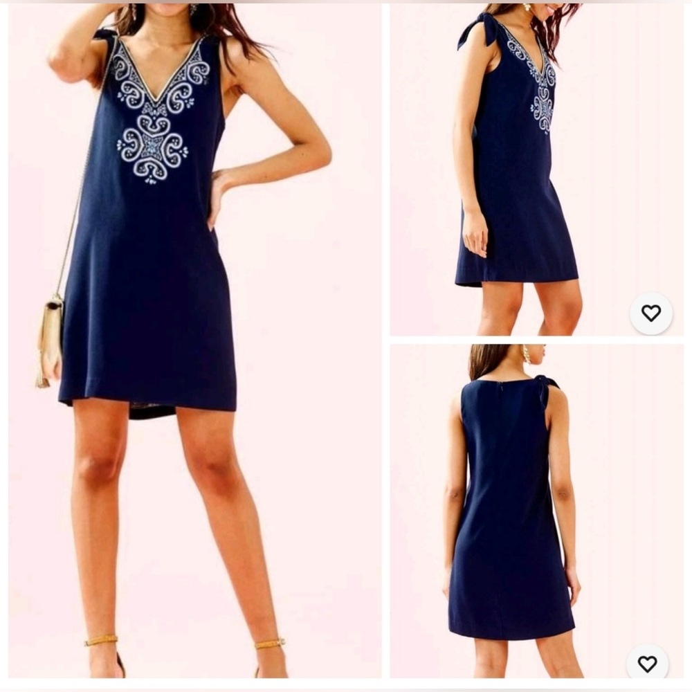 Lilly Pulitzer Navy Dress with gold Embroidery